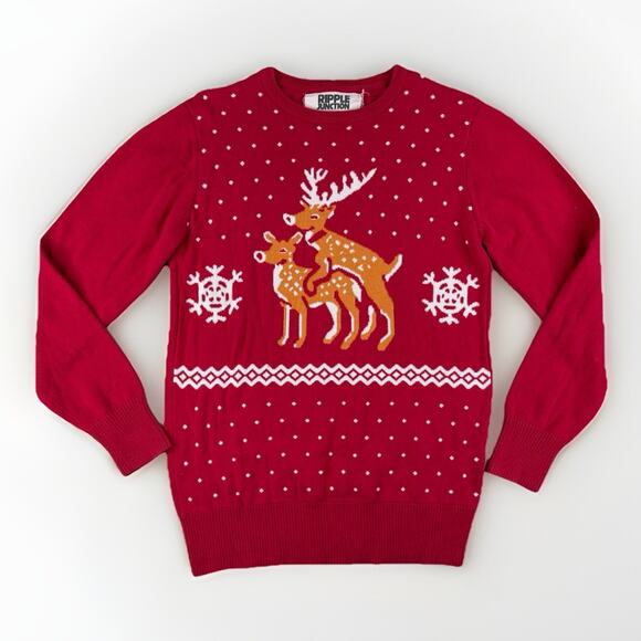 Ripple Junction Ugly Christmas Sweater Adult S Red Reindeer Humping Tacky Knit - Picture 1 of 8